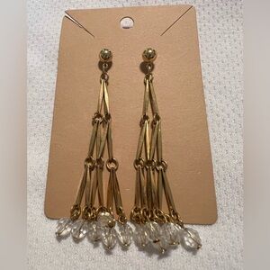 Vintage Avon Gold Dangle Earrings with Crystal Accents
